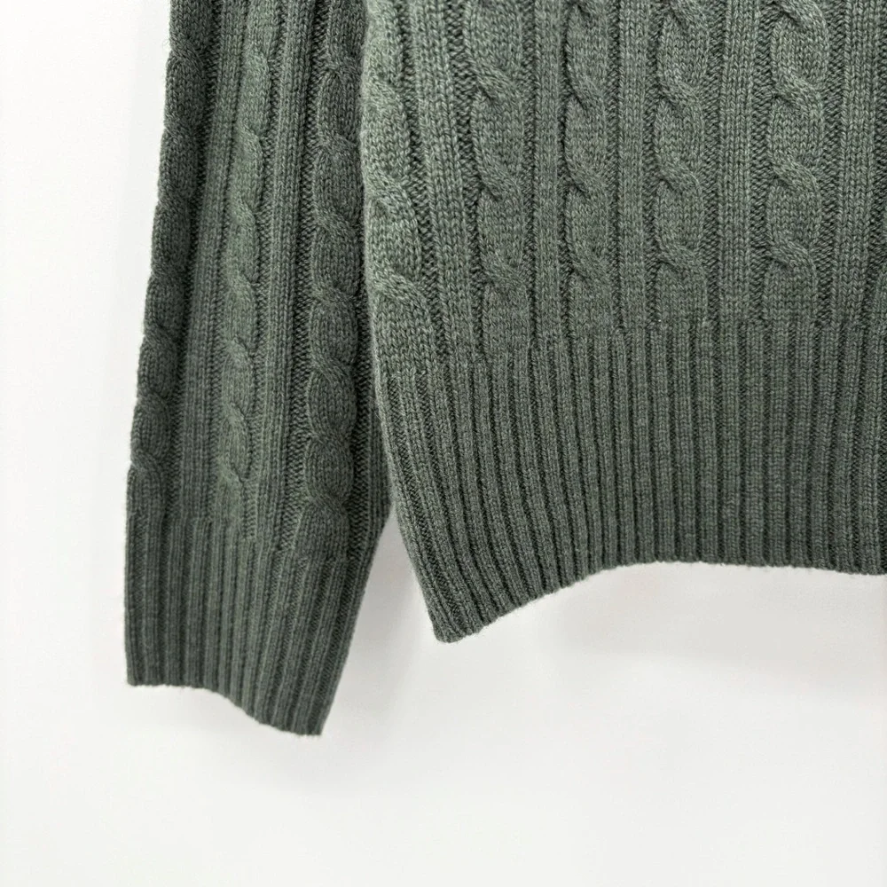 JENNI KAYNE Nell V-Neck Cable Knit Sweater in Pine XS - Picture 11 of 14